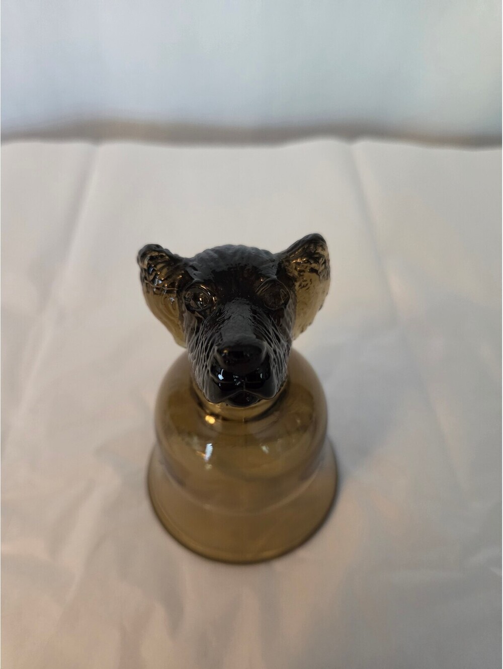 Vintage Avon Glass Dog Head Bell with Amber Base